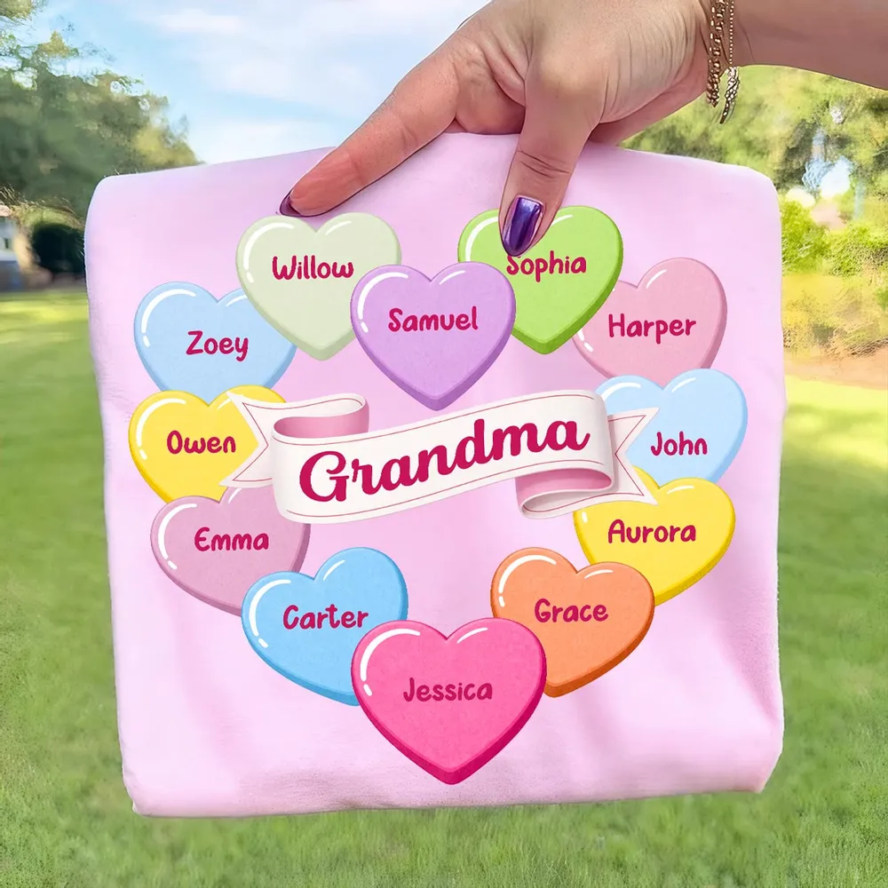 Personalized Grandma Classic Tee, Candy Heart Names Design for Valentine's Day, Unique Gift for Grandma - Image 6