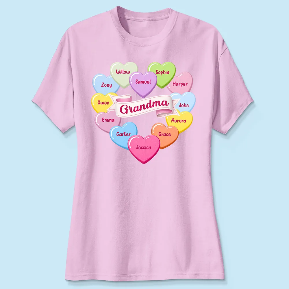Personalized Grandma Classic Tee, Candy Heart Names Design for Valentine's Day, Unique Gift for Grandma - Image 7