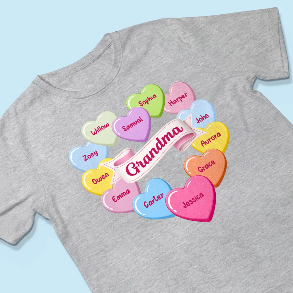 Personalized Grandma Classic Tee, Candy Heart Names Design for Valentine's Day, Unique Gift for Grandma - Image 9