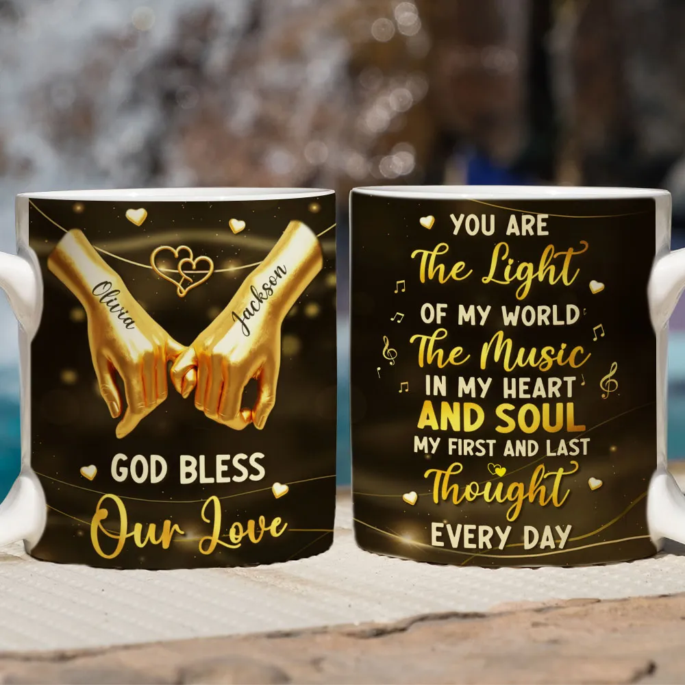 Personalized Ceramic Mug With Holding Hands and Heart, Romantic Custom Gift for Couple, You Are The Light Of My World - Image 2