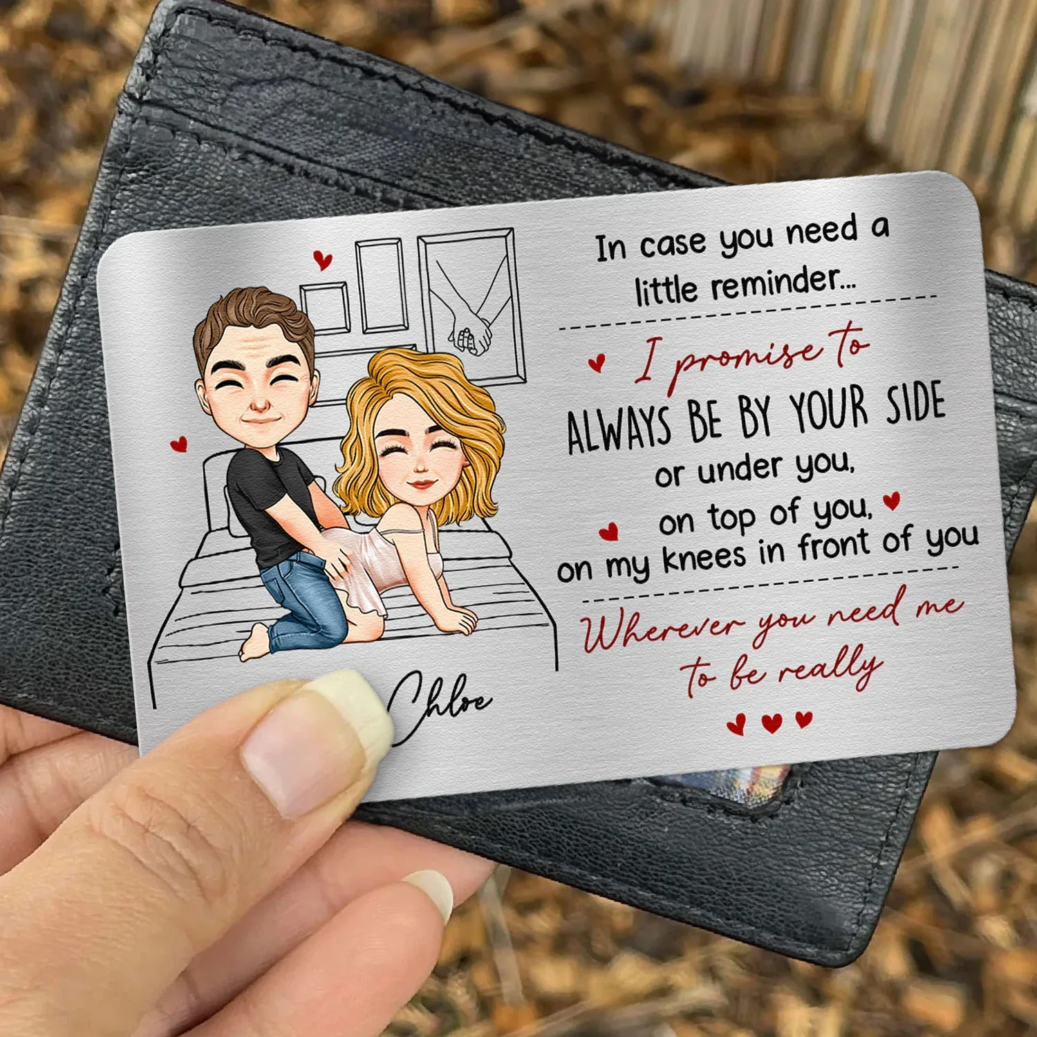 Personalized Metal Wallet Card with Funny Love Promise, Cute Couple Illustration, Unique Gift for Husband or Boyfriend - Image 3