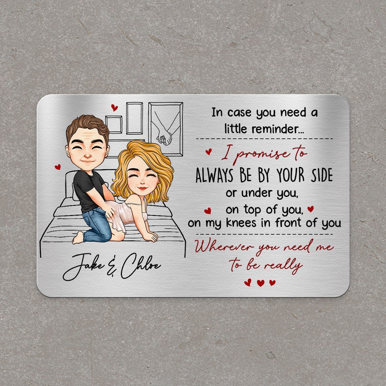 Personalized Metal Wallet Card with Funny Love Promise, Cute Couple Illustration, Unique Gift for Husband or Boyfriend - Image 6