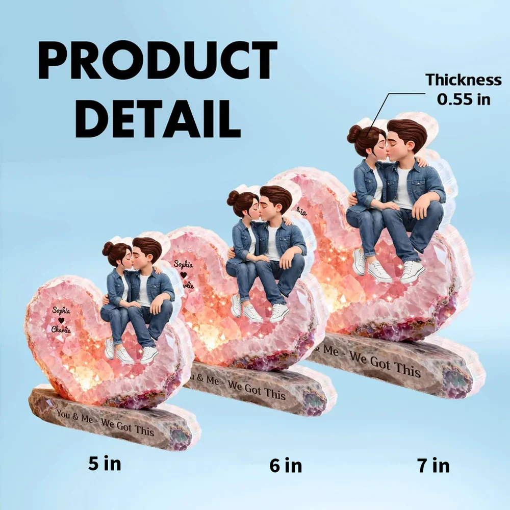 Personalized Shaped Acrylic Block Plaque, Kissing Couple Rose Quartz Heart Decor, You & Me We Got This Unique Gift - Image 4