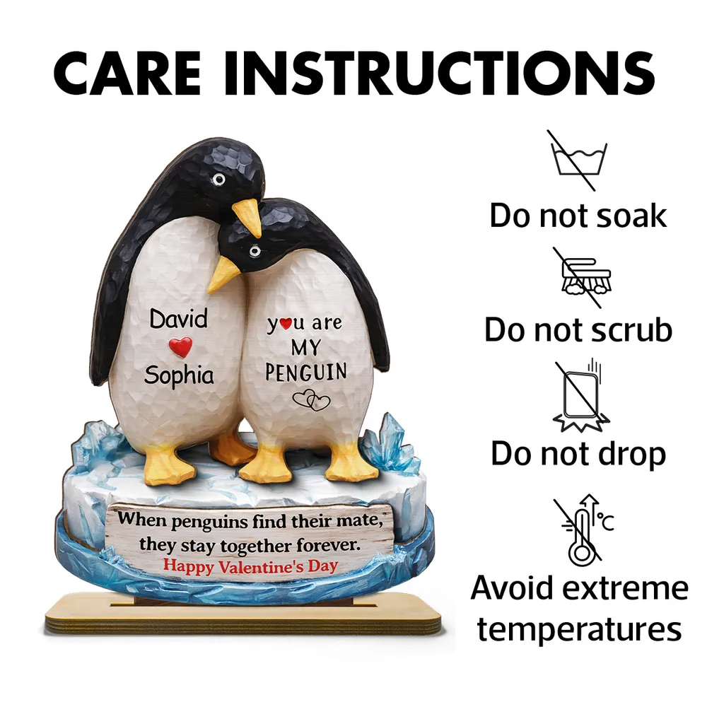 Personalized 2-Layer Wooden Plaque Penguin Couple Hugging for Valentine's Day, a Unique Romantic Gift for Him or Her - Image 5