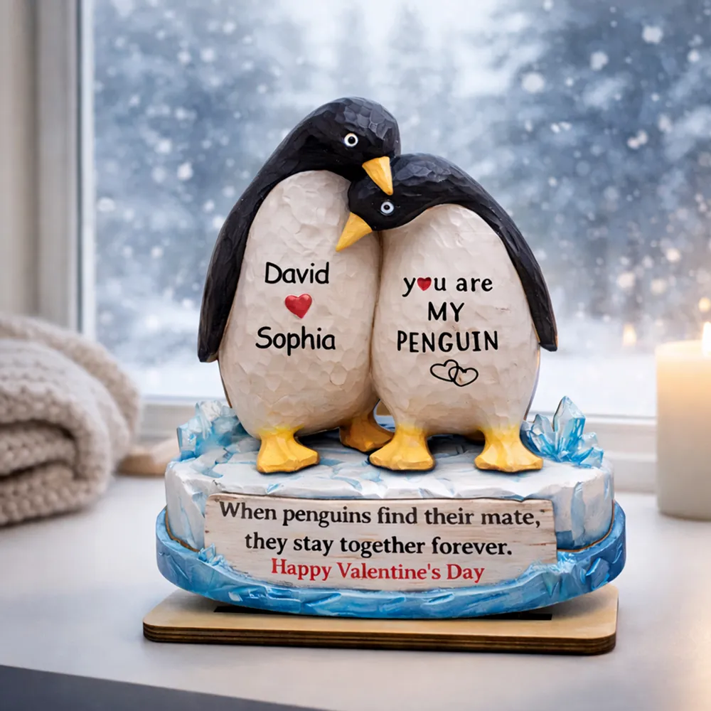 Personalized 2-Layer Wooden Plaque Penguin Couple Hugging for Valentine's Day, a Unique Romantic Gift for Him or Her - Image 8