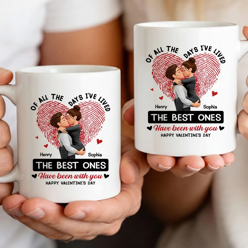 Personalized Ceramic Mug with Kissing Couple and Heart Print, Valentine's Day Coffee Gift for Him or Her - Image 2