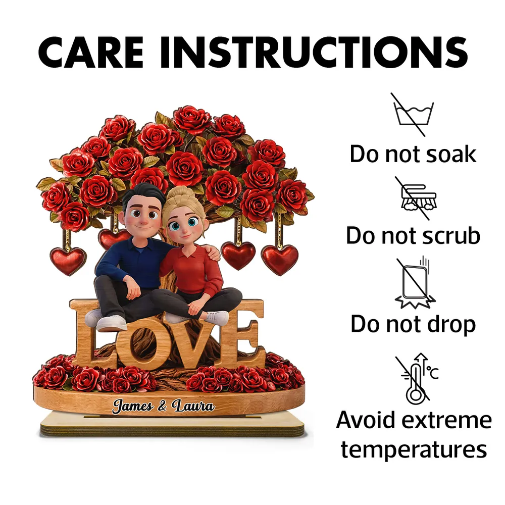 Personalized 2-Layer Wooden Plaque Couple on LOVE Bench with Rose Tree and Hearts, Unique Valentine's Day Gift - Image 5