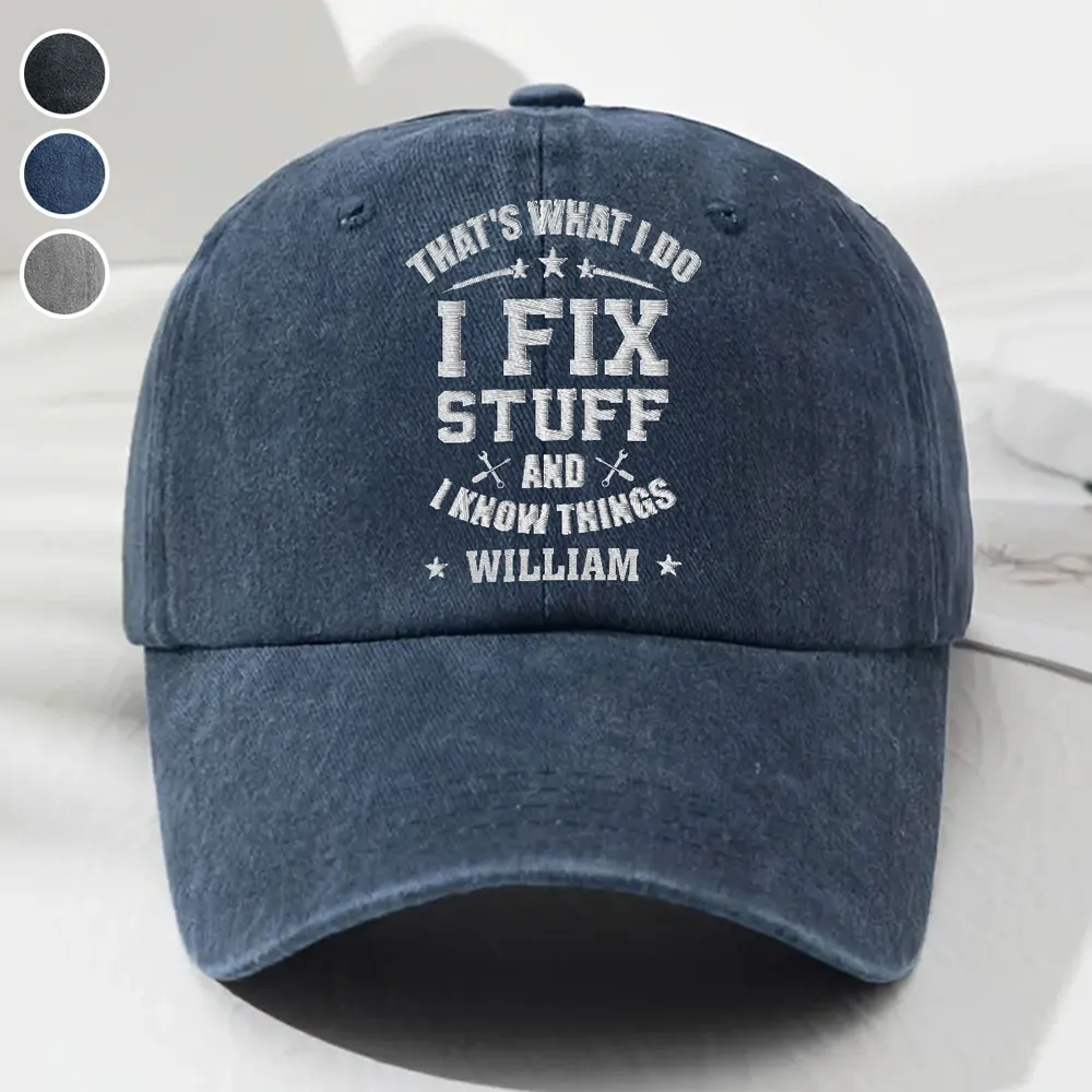 Personalized Washed Denim Baseball Cap with Funny Fix Stuff Quote, Vintage Look Everyday Hat, Unique Gift for Dad - Image 5