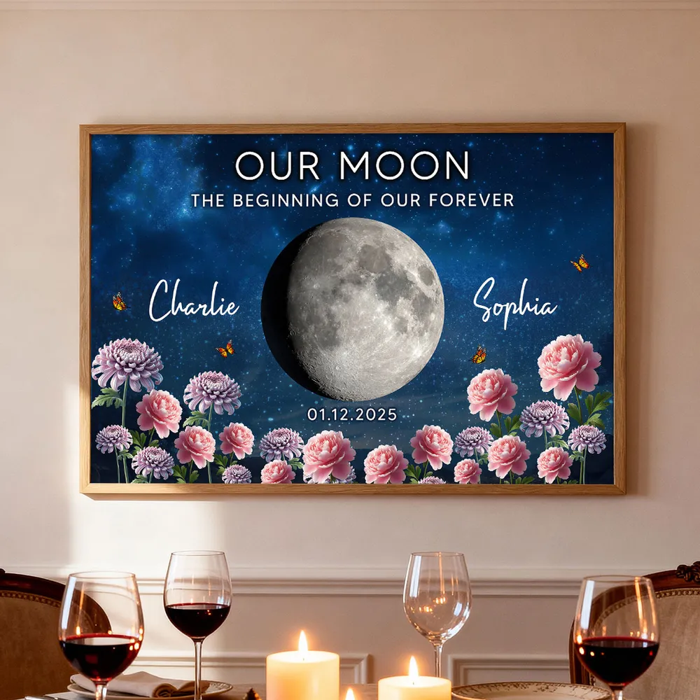 Personalized Our Moon Starry Sky Floral Poster, Custom Couple Keepsake Wall Art, Unique Romantic Gift - Image 2