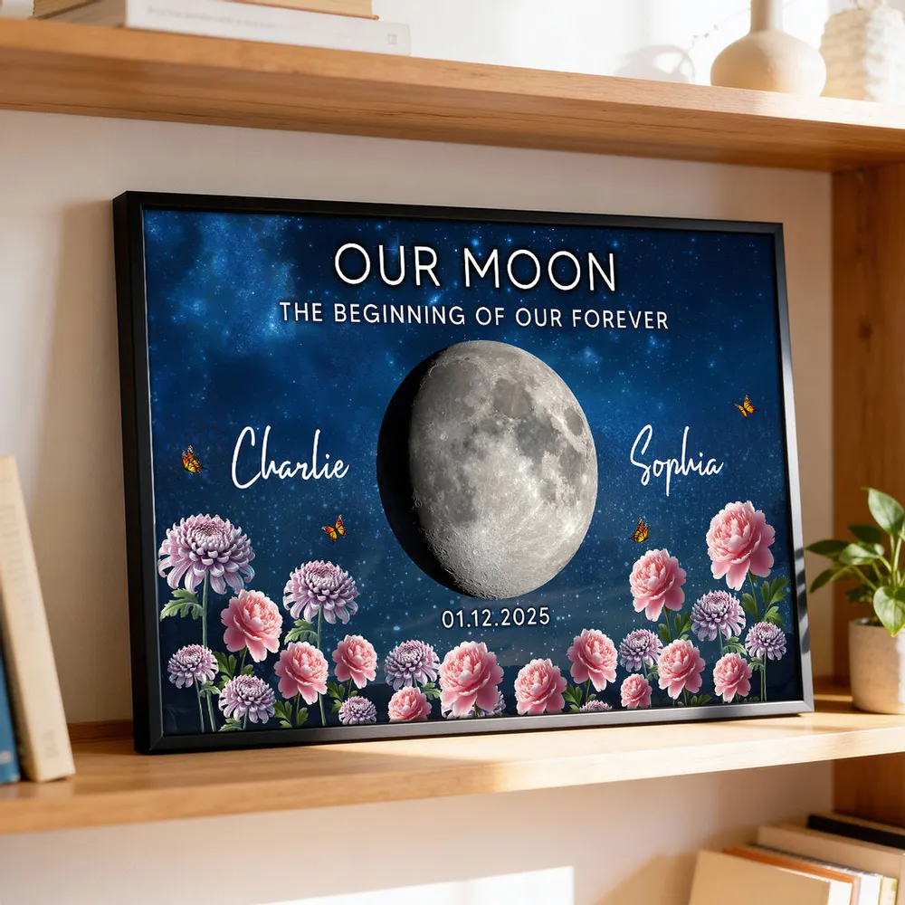Personalized Our Moon Starry Sky Floral Poster, Custom Couple Keepsake Wall Art, Unique Romantic Gift - Image 6