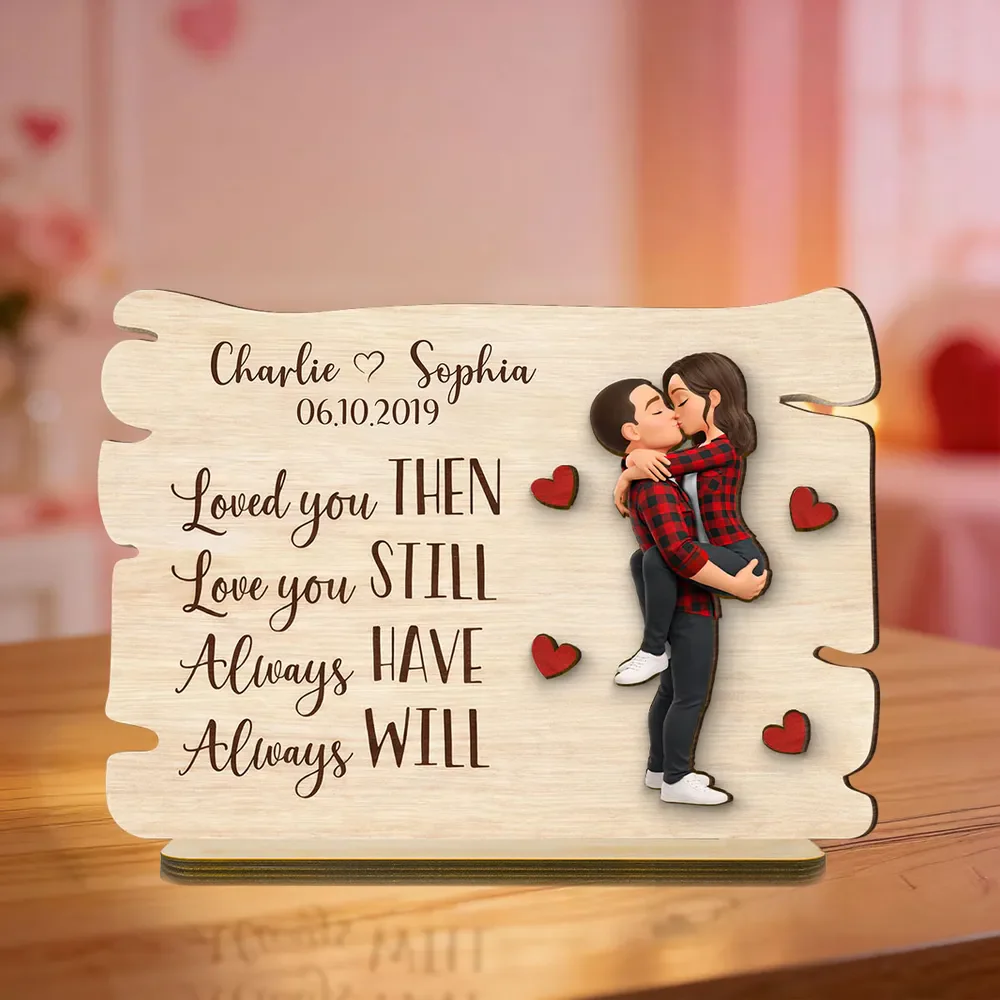 Personalized 2-Layer Wooden Plaque with Kissing Couple and Heart Accents, Romantic Table Decor, Unique Gift for Couple - Image 6
