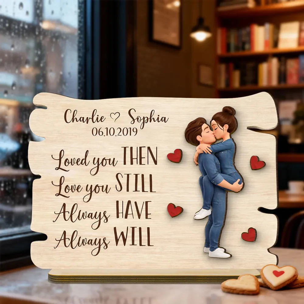Personalized 2-Layer Wooden Plaque with Kissing Couple and Heart Accents, Romantic Table Decor, Unique Gift for Couple - Image 7
