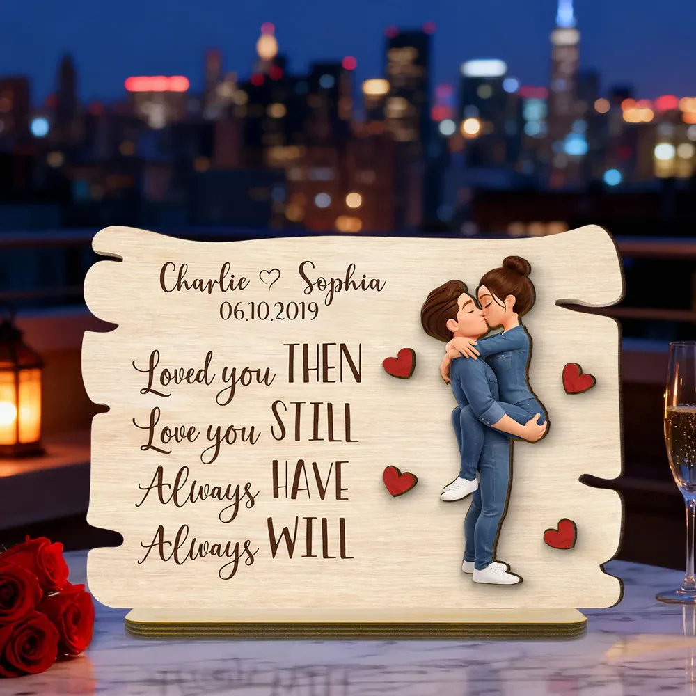 Personalized 2-Layer Wooden Plaque with Kissing Couple and Heart Accents, Romantic Table Decor, Unique Gift for Couple - Image 8