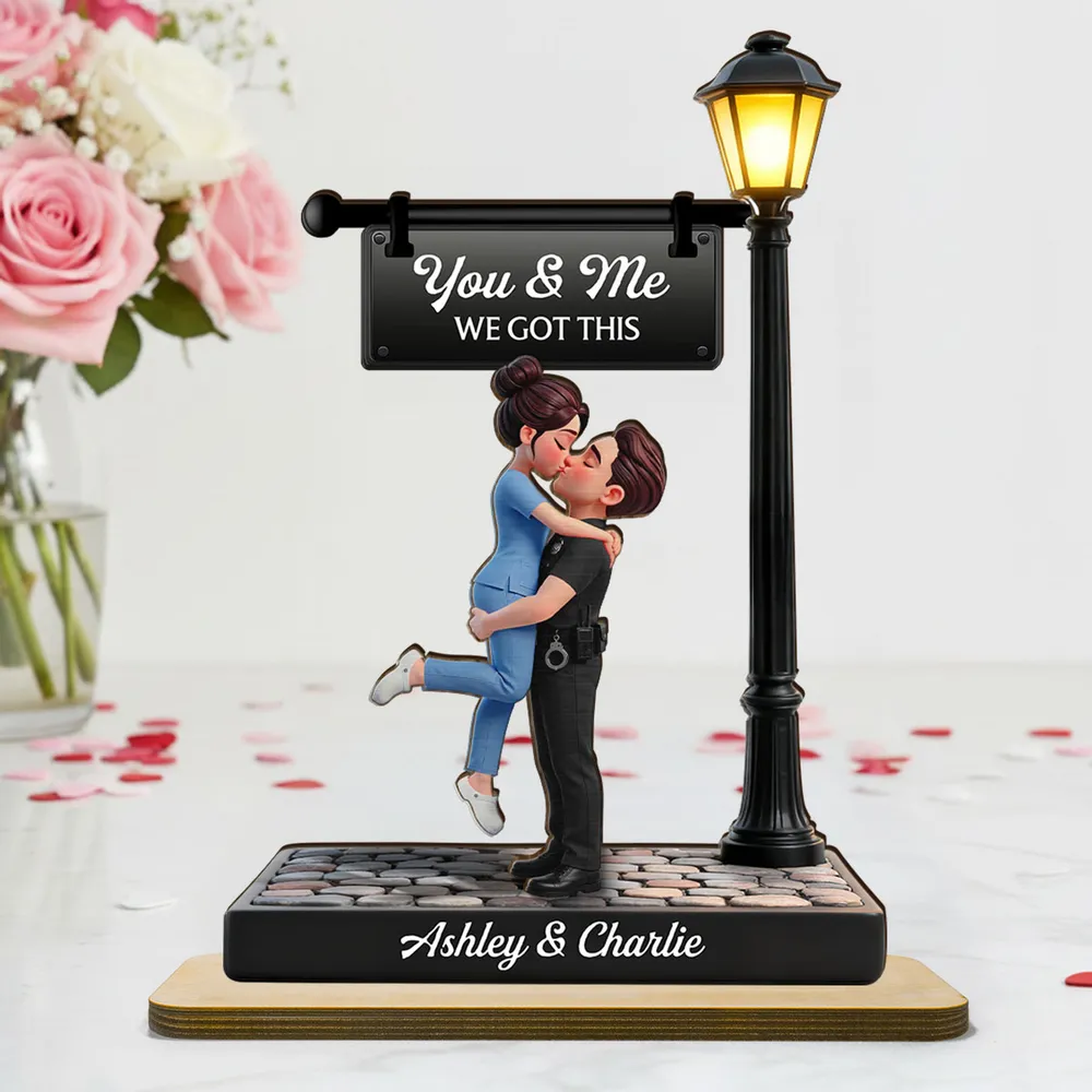 Personalized 2-Layer Wooden Plaque Lamp Post Couple Kissing You & Me We Got This Unique Romantic Gift For Him Or Her - Image 2