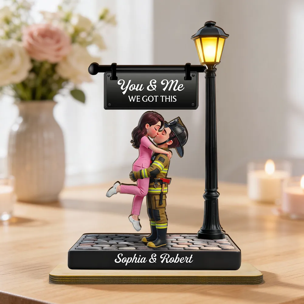 Personalized 2-Layer Wooden Plaque Lamp Post Couple Kissing You & Me We Got This Unique Romantic Gift For Him Or Her - Image 3