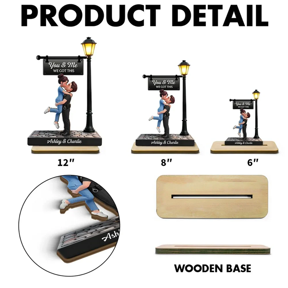 Personalized 2-Layer Wooden Plaque Lamp Post Couple Kissing You & Me We Got This Unique Romantic Gift For Him Or Her - Image 4