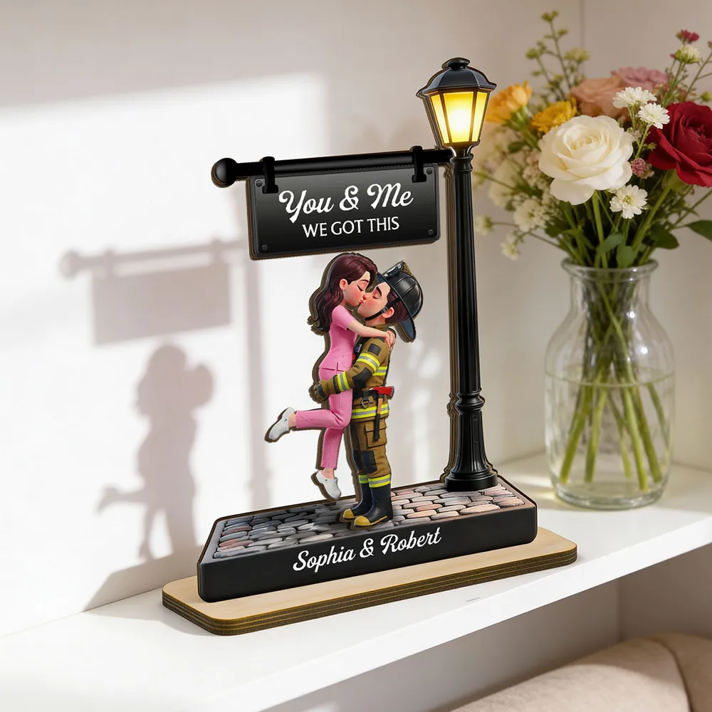 Personalized 2-Layer Wooden Plaque Lamp Post Couple Kissing You & Me We Got This Unique Romantic Gift For Him Or Her - Image 6