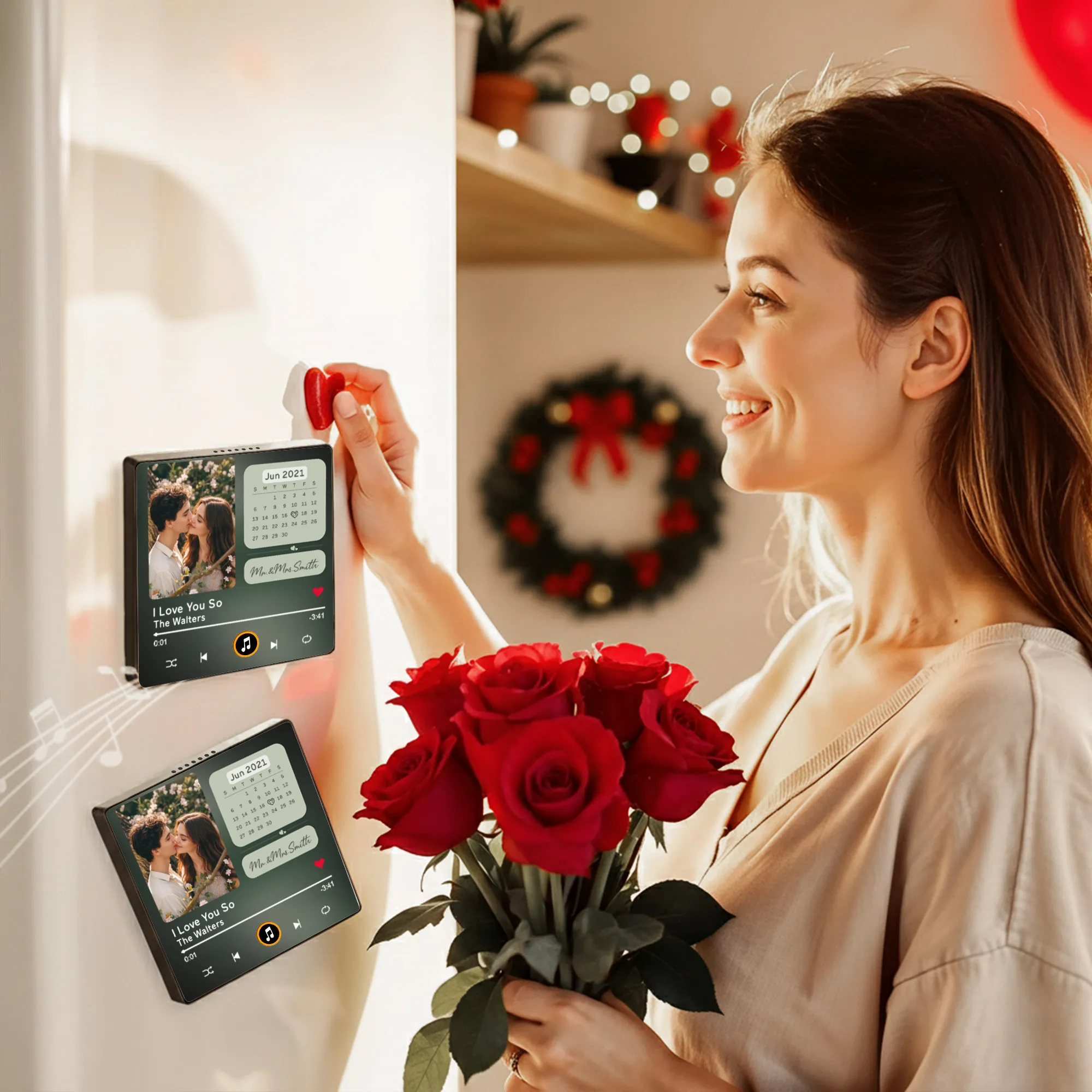 Personalized Acrylic Music Magnet with Photo Calendar for Fridge Decor, Unique Couple Gift for Sweet Everyday Memories - Image 2