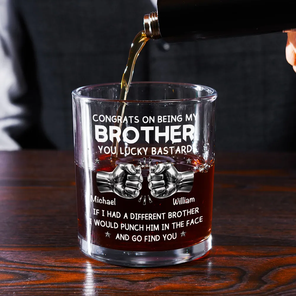 Whiskey Glass Personalized for Brothers with Bold Funny Message, Unique Gift for Whiskey Lover and Bar Display - Image 3