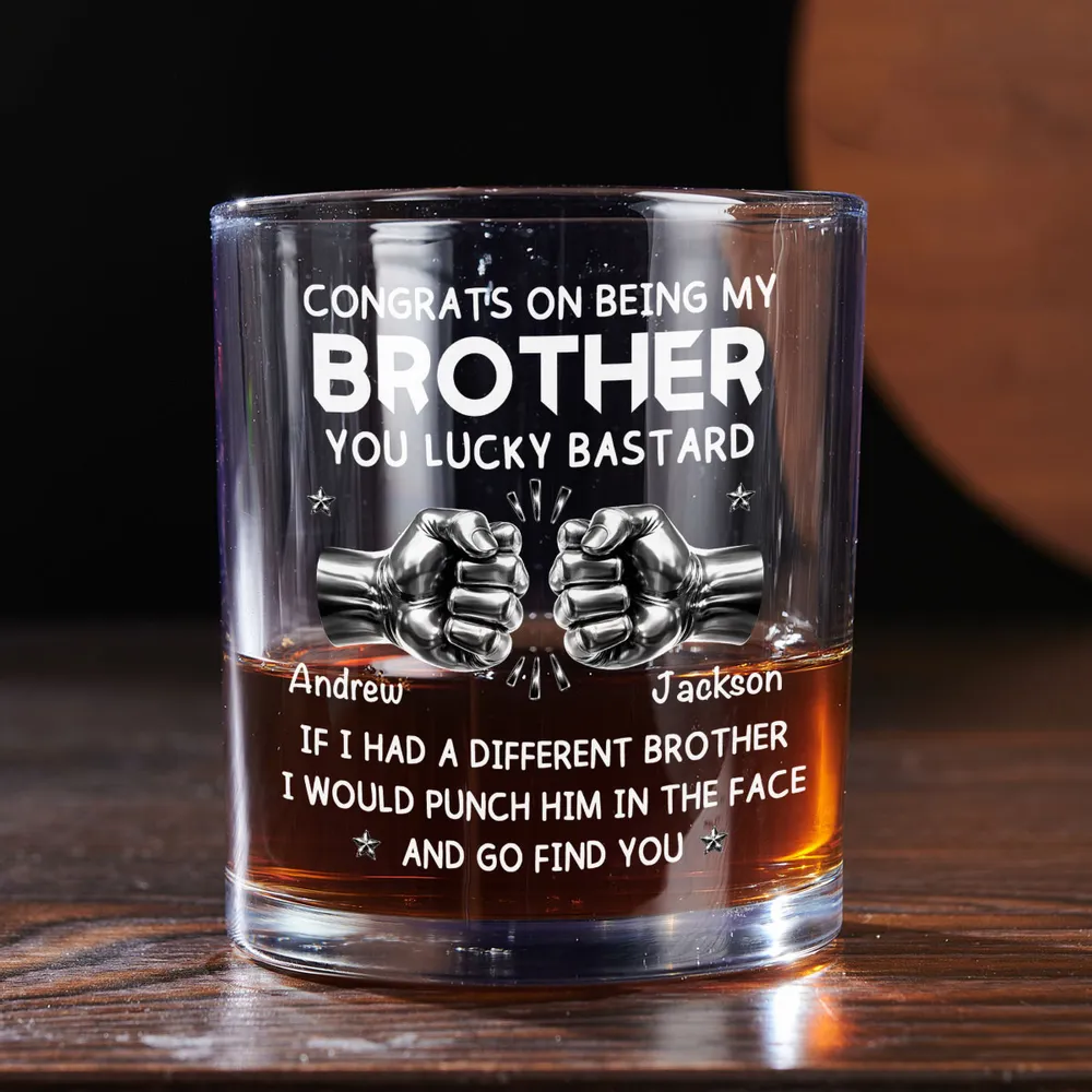Whiskey Glass Personalized for Brothers with Bold Funny Message, Unique Gift for Whiskey Lover and Bar Display - Image 5