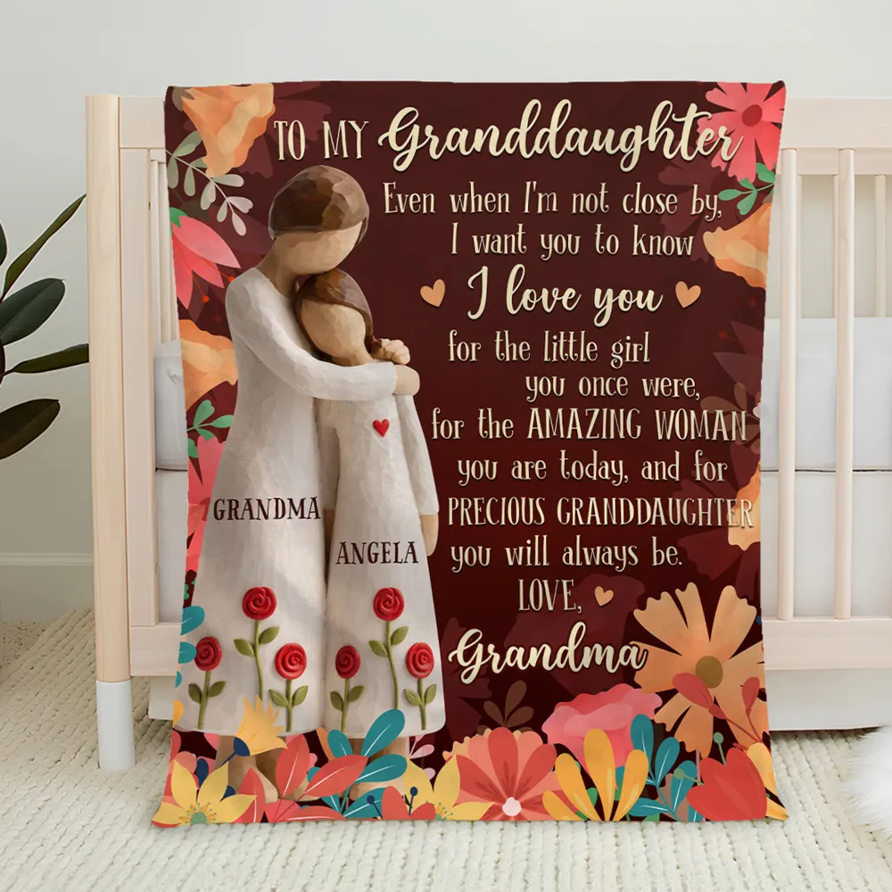 Grandma to Granddaughter Personalized Fleece Blanket, Warm Floral Message Throw, Heartwarming Unique Gift for Her - Image 2