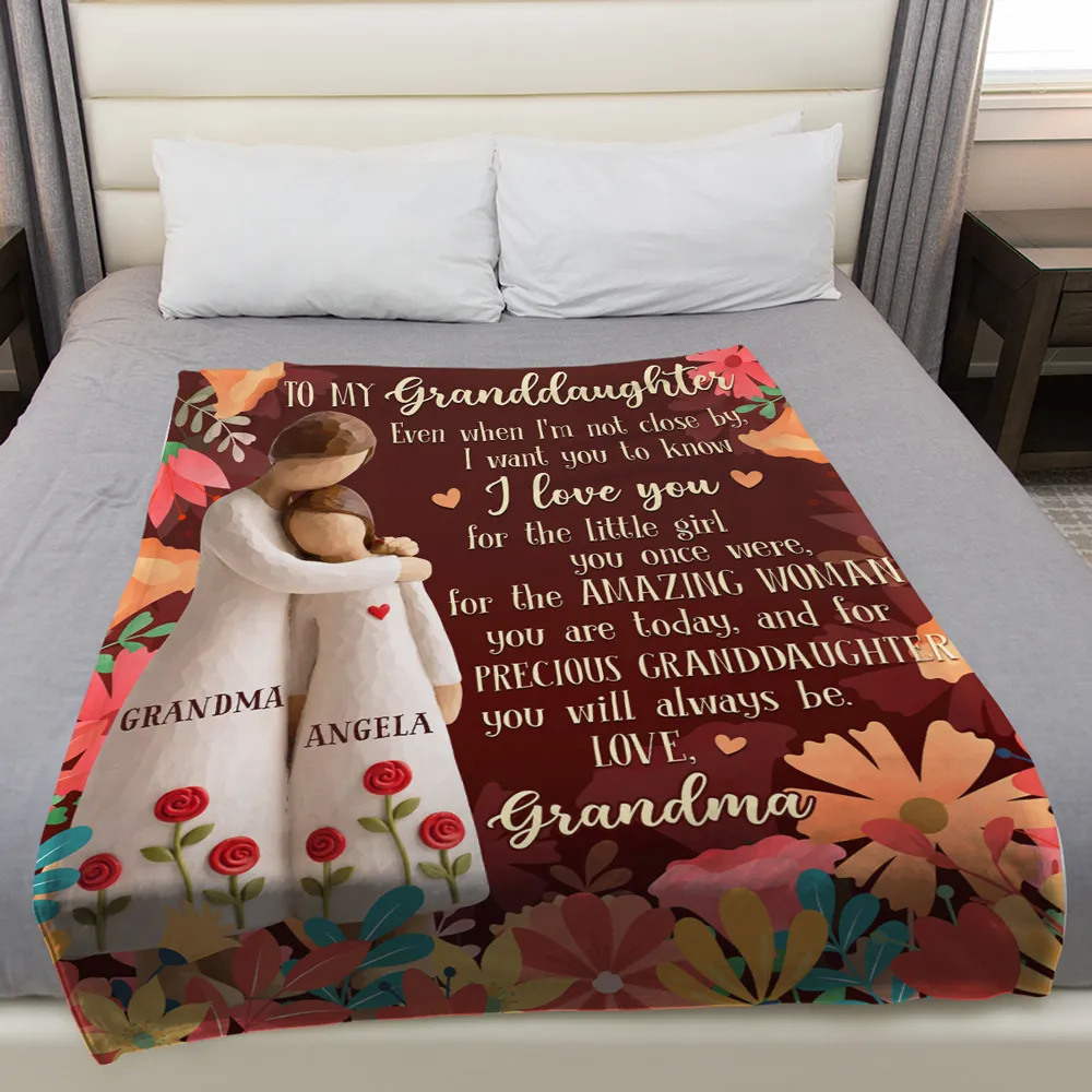 Grandma to Granddaughter Personalized Fleece Blanket, Warm Floral Message Throw, Heartwarming Unique Gift for Her - Image 4