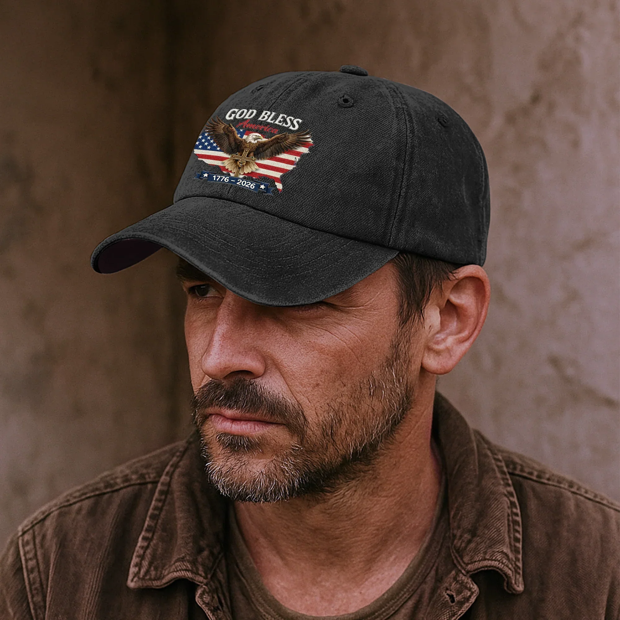 Personalized Washed Denim Baseball Cap, God Bless America Eagle Flag Design, Vintage Look Everyday Wear, Unique Gift - Image 5