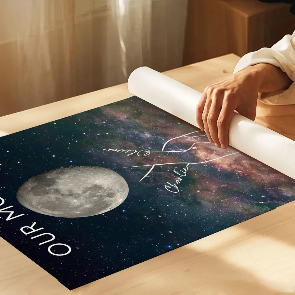 Personalized Moon Phase Poster, Couple Holding Hands Line Art on Starry Sky Wall Art, Unique Romantic Gift - Image 6