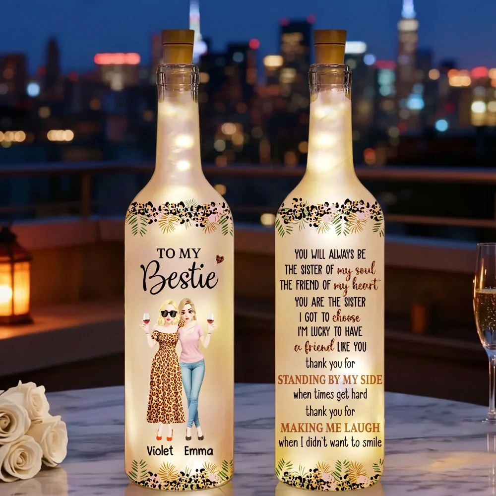 To My Bestie Bottle Lamp Personalized Friendship Quote Night Light Cozy Room Decor A Thoughtful Gift for Her