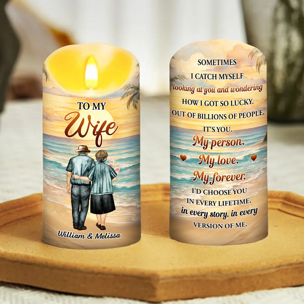 Personalized Flameless LED Candle with Sunset Couple Hugging Art Romantic Unique Gift for Wife Warm Glow Decor - Image 2