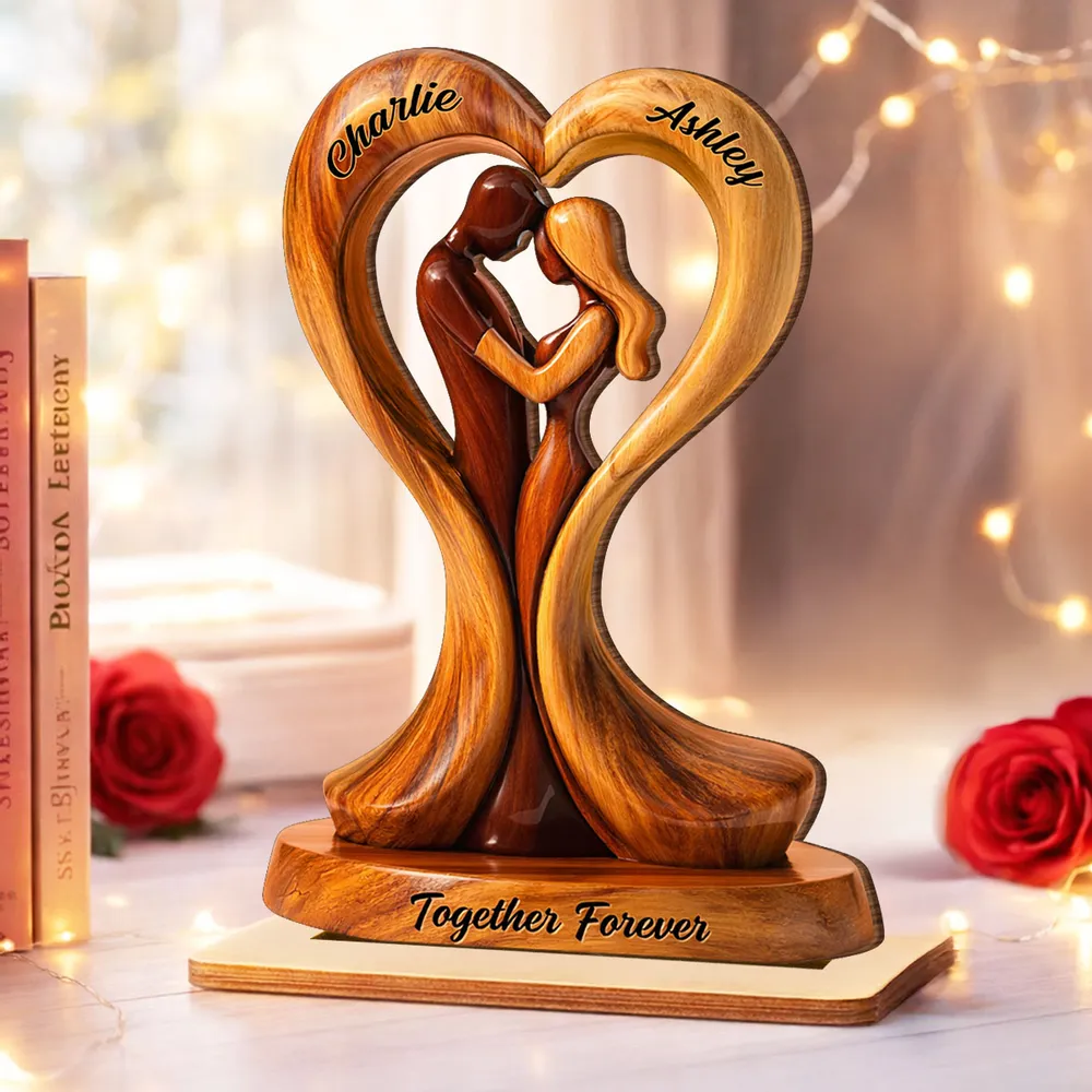 Personalized 2-Layer Wooden Plaque Heart Couple Hugging Together Forever Unique Anniversary Gift for Husband or Wife - Image 7