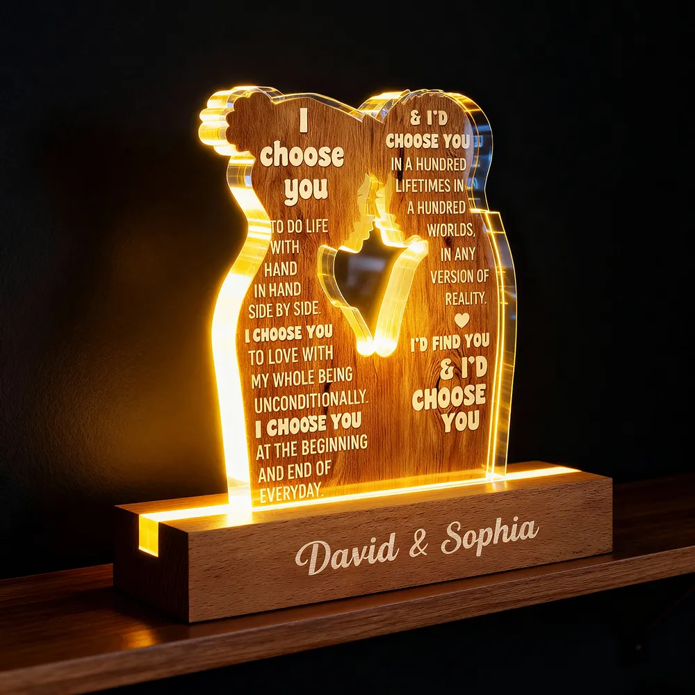 Personalized Block LED Light Plaque Couple Silhouette Quote Night Light for Bedroom - Unique Romantic Gift for Him or Her - Image 3