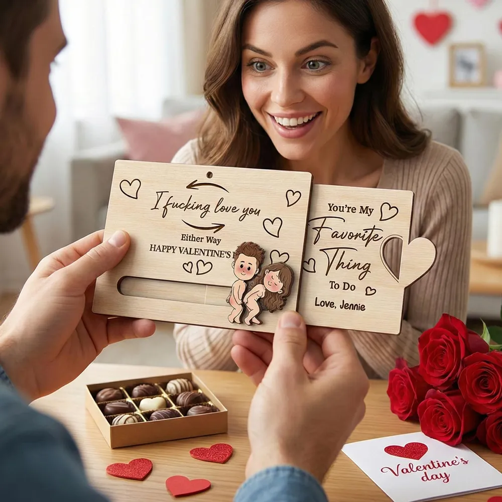 Personalized Wooden Sliding Ornament Funny Couple Cartoon Valentine's Gift for Him or Her - I fucking love you - Image 6