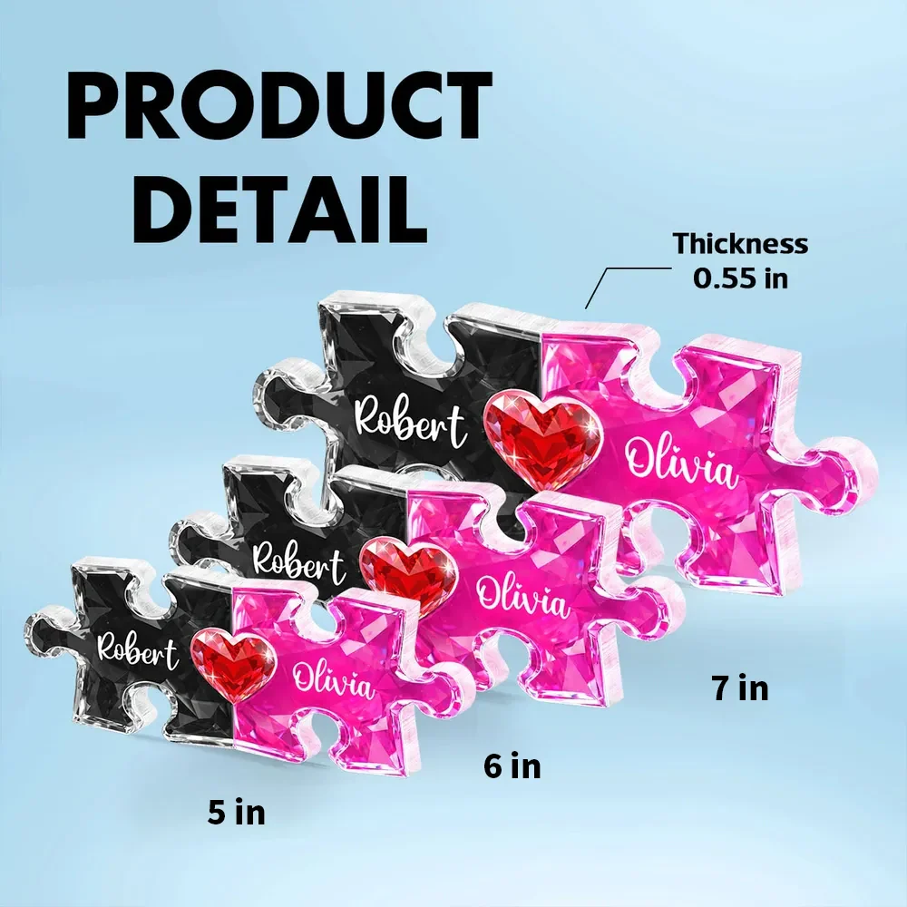 Personalized Puzzle Couple Shaped Acrylic Block Plaque - Heart Keepsake Shelf Decor, Unique Gift for Him or Her - Image 4