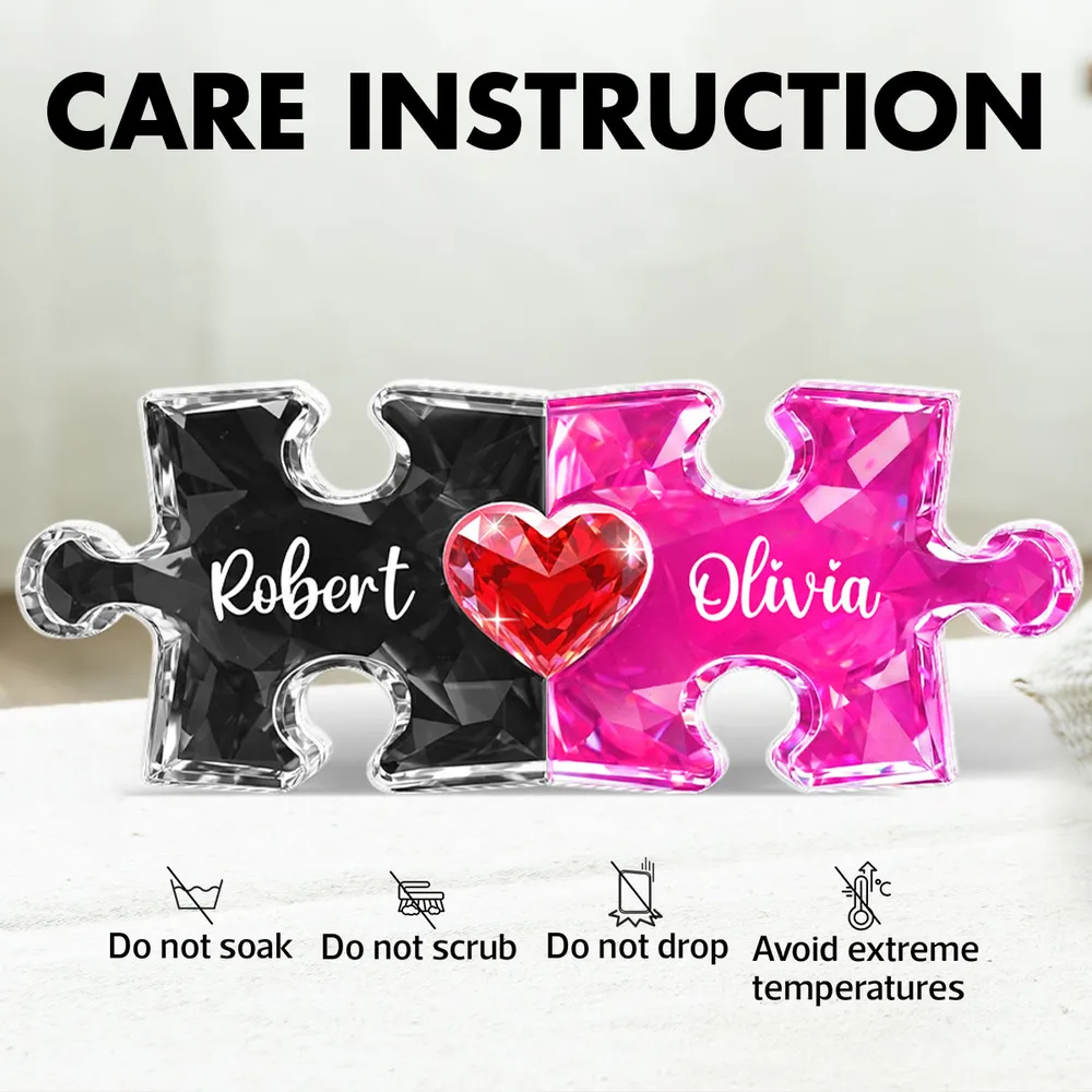 Personalized Puzzle Couple Shaped Acrylic Block Plaque - Heart Keepsake Shelf Decor, Unique Gift for Him or Her - Image 5