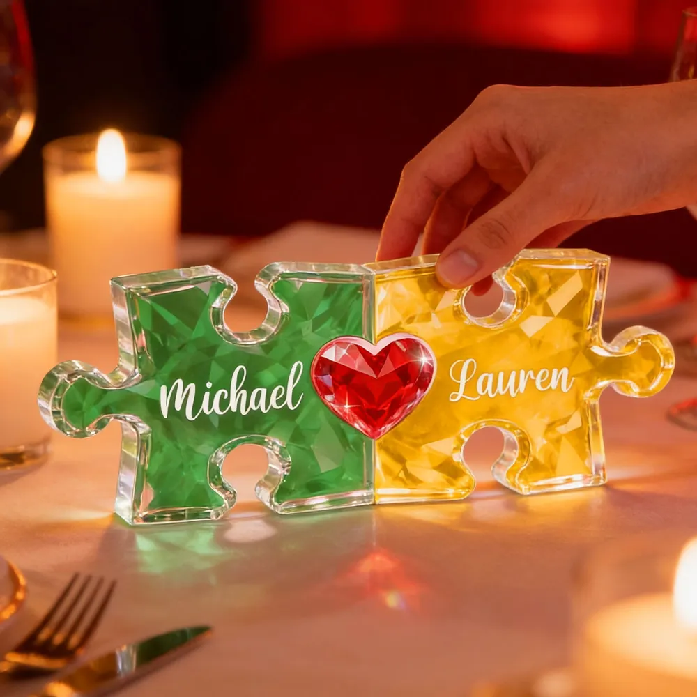 Personalized Puzzle Couple Shaped Acrylic Block Plaque - Heart Keepsake Shelf Decor, Unique Gift for Him or Her - Image 6