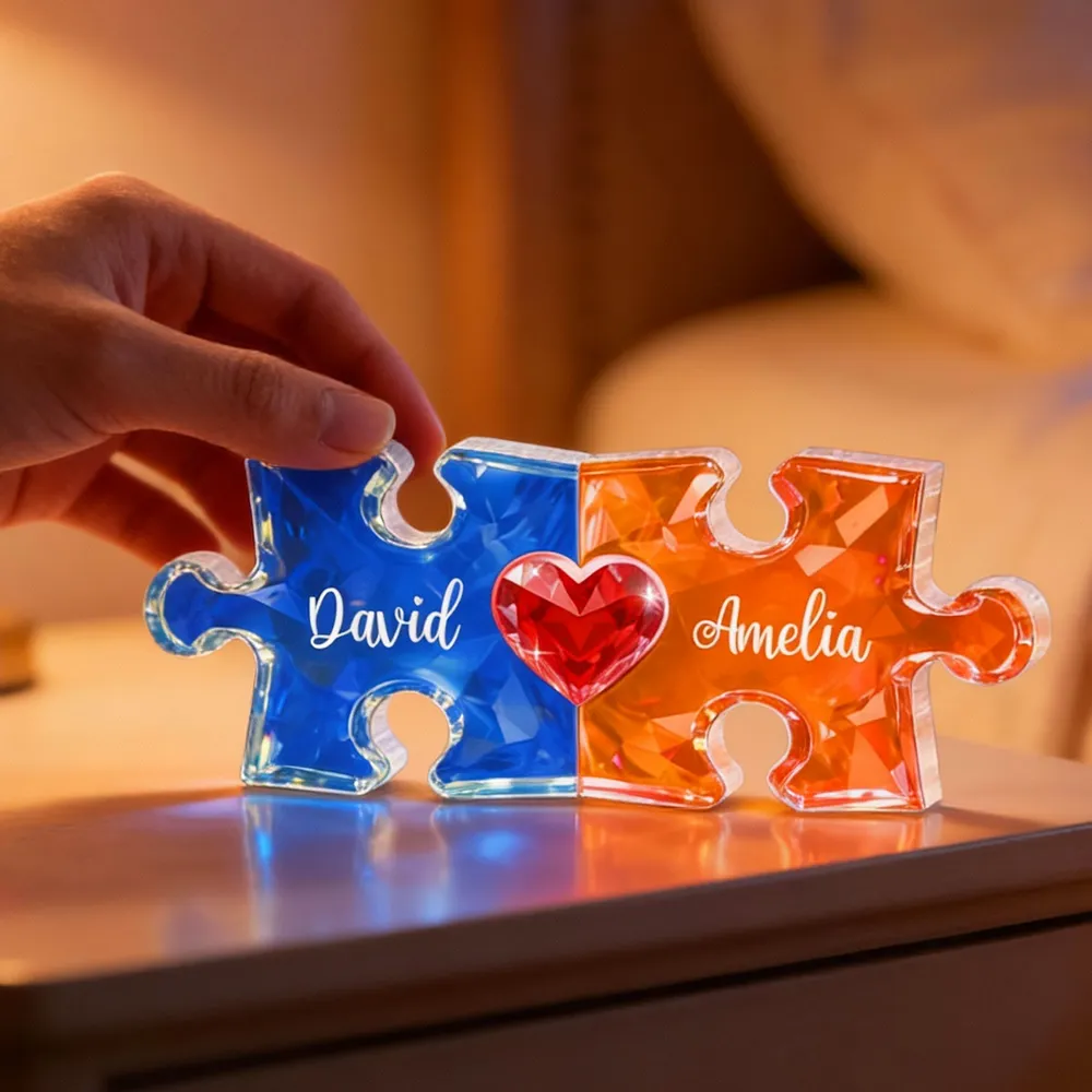 Personalized Puzzle Couple Shaped Acrylic Block Plaque - Heart Keepsake Shelf Decor, Unique Gift for Him or Her - Image 7