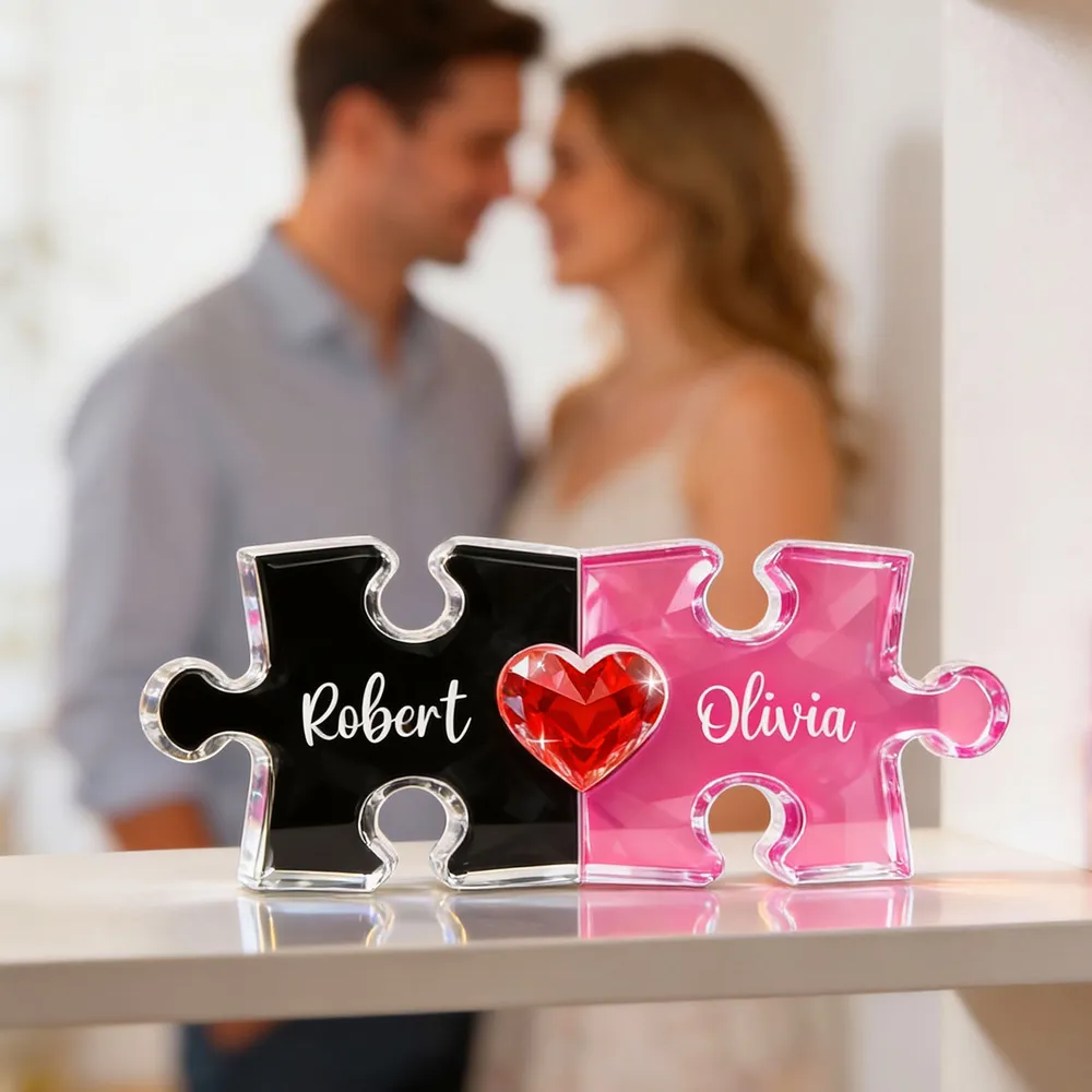 Personalized Puzzle Couple Shaped Acrylic Block Plaque - Heart Keepsake Shelf Decor, Unique Gift for Him or Her - Image 8