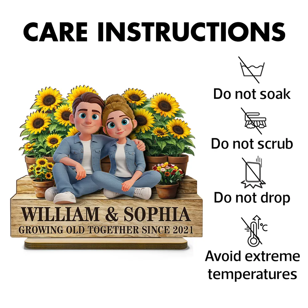 Growing Old Together Since 2-Layer Wooden Plaque with Cozy Couple and Sunflowers Unique Anniversary Gift for Him or Her - Image 5