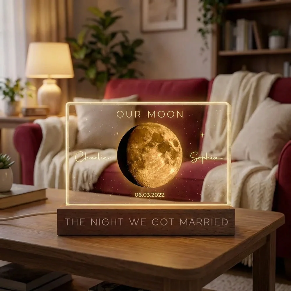 Personalized Moon Phase Block LED Light Plaque, Our Moon Night Light for Bedside Decor, Unique Gift for Couple