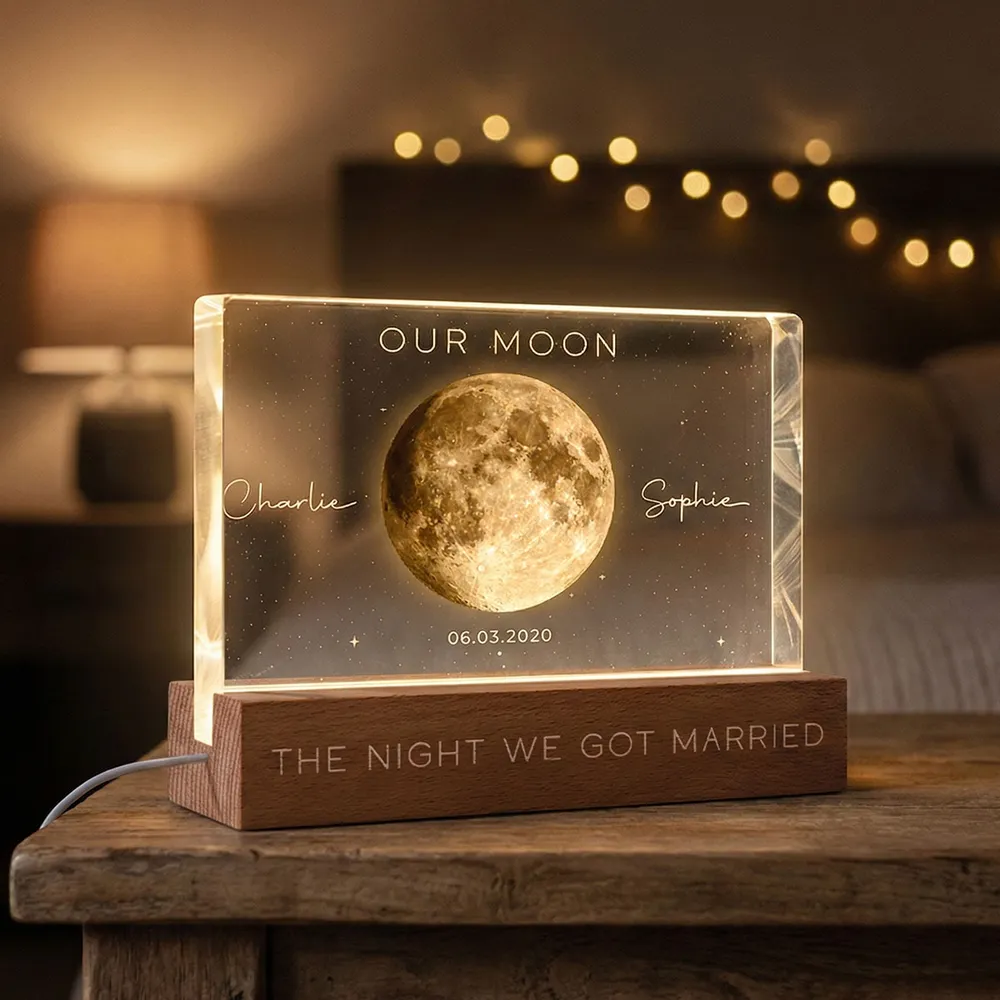 Personalized Moon Phase Block LED Light Plaque, Our Moon Night Light for Bedside Decor, Unique Gift for Couple - Image 3