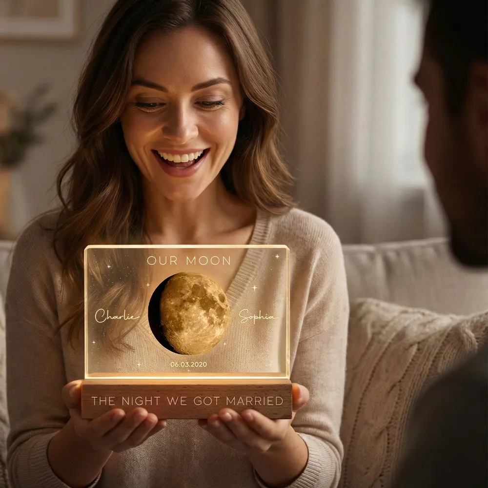 Personalized Moon Phase Block LED Light Plaque, Our Moon Night Light for Bedside Decor, Unique Gift for Couple - Image 7