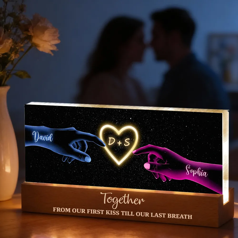 Personalized Block LED Light Plaque with Couple Hands & Glowing Heart, Romantic Bedside Decor, Unique Gift for Couples - Image 2
