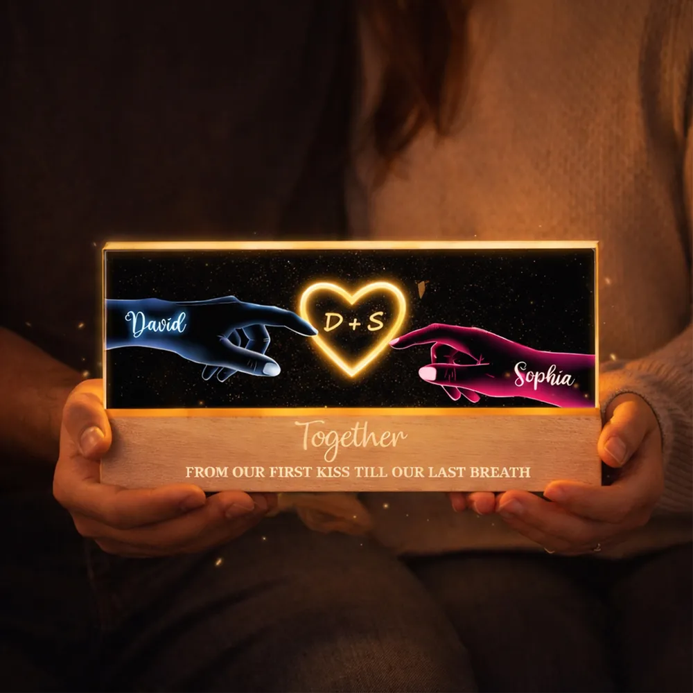 Personalized Block LED Light Plaque with Couple Hands & Glowing Heart, Romantic Bedside Decor, Unique Gift for Couples - Image 3