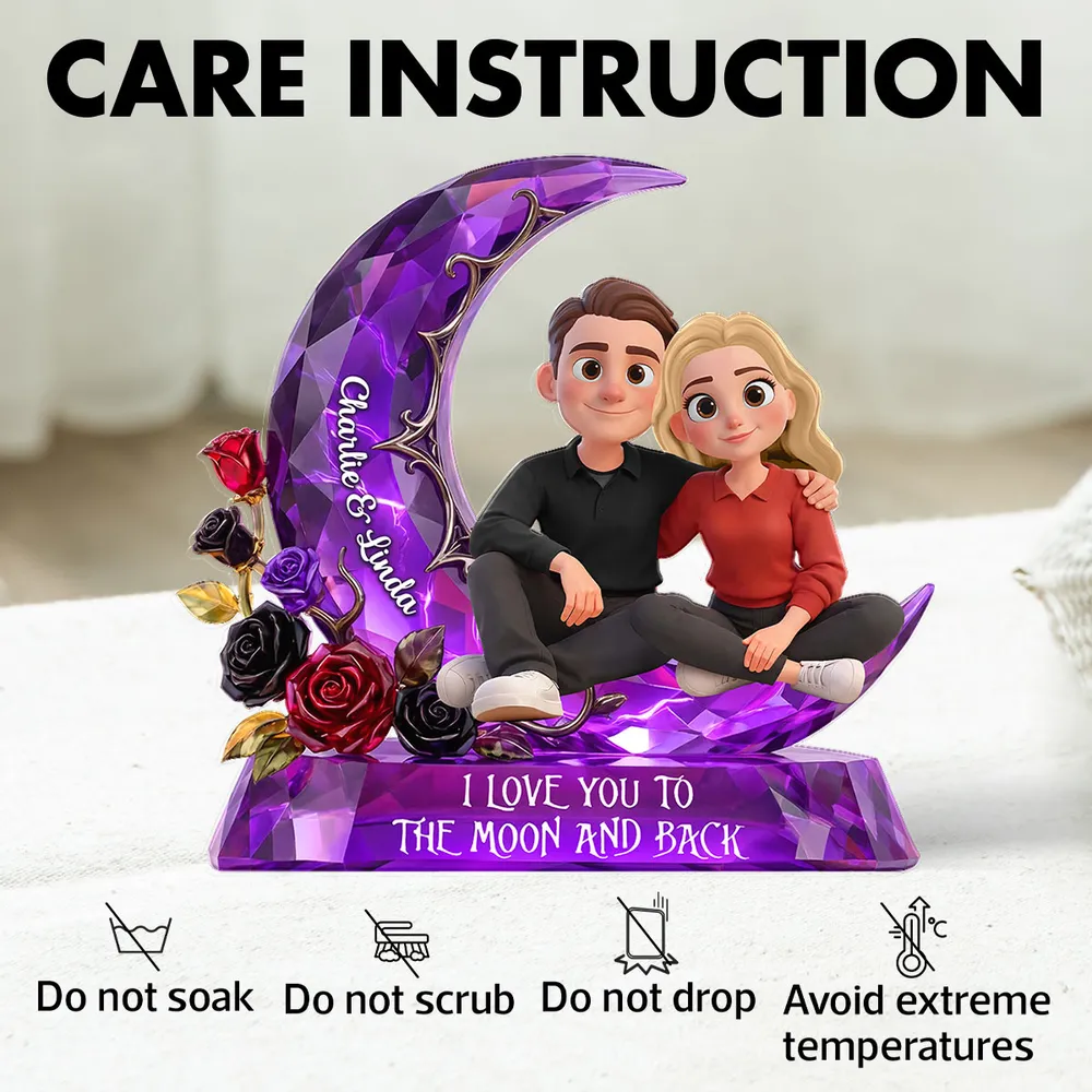 Personalized Shaped Acrylic Block Plaque Moon Couple Decor 'I Love You to the Moon and Back' Unique Romantic Gift - Image 5
