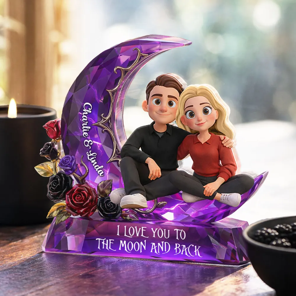 Personalized Shaped Acrylic Block Plaque Moon Couple Decor 'I Love You to the Moon and Back' Unique Romantic Gift - Image 7