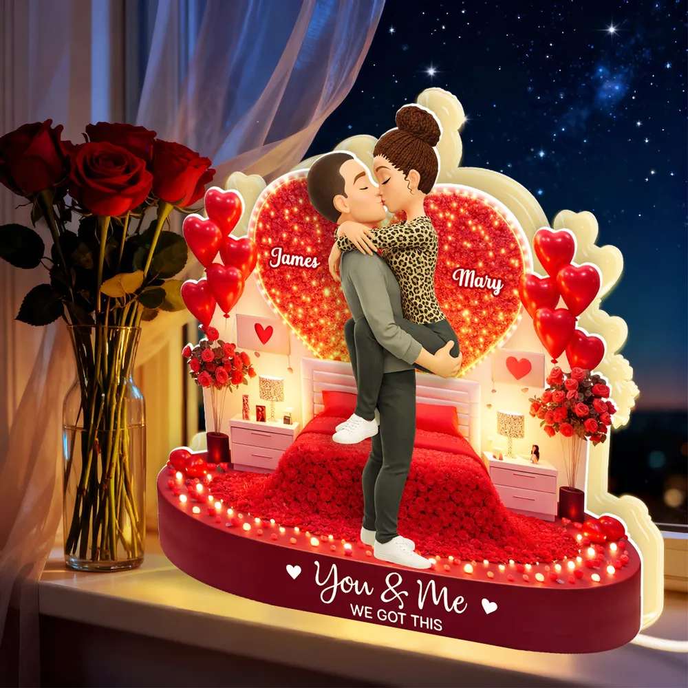 Personalized Acrylic Light Box Kissing Couple in Romantic Bedroom Scene - Unique Valentine's Day Gift for Couples - Image 5