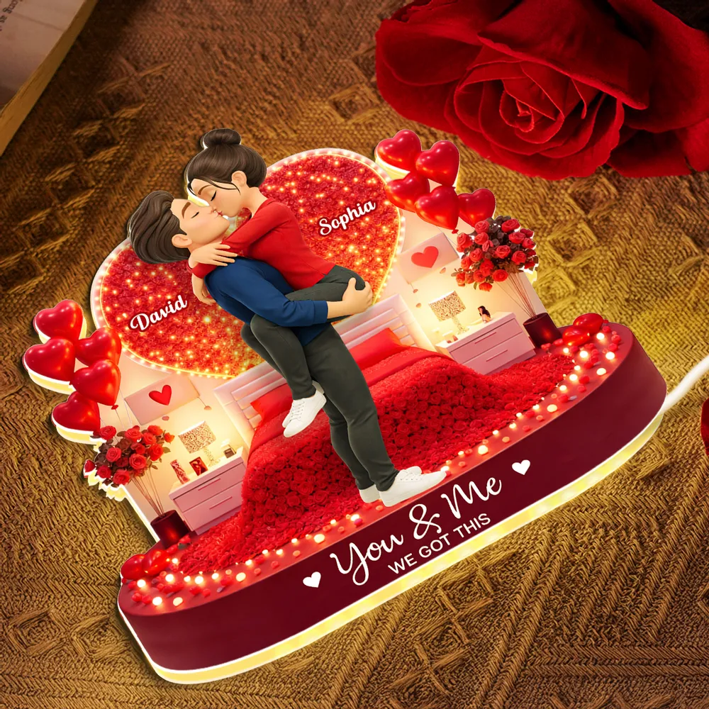 Personalized Acrylic Light Box Kissing Couple in Romantic Bedroom Scene - Unique Valentine's Day Gift for Couples - Image 7