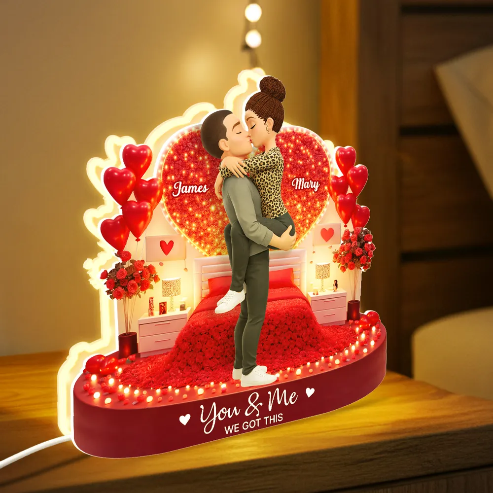 Personalized Acrylic Light Box Kissing Couple in Romantic Bedroom Scene - Unique Valentine's Day Gift for Couples - Image 8