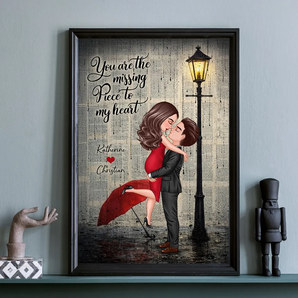 Personalized Couple Hugging Under Street Lamp Poster, Vintage Romance Wall Art, Unique Gift for Couples - Image 5